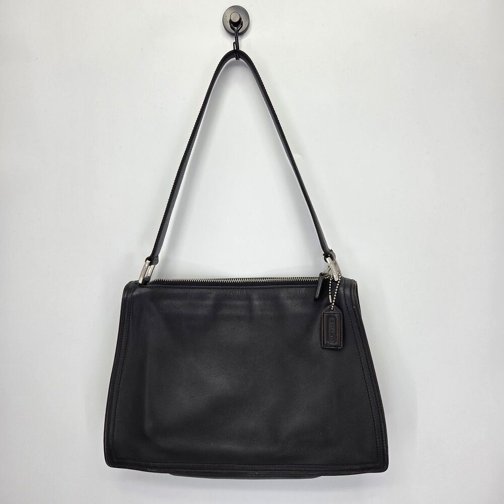 Vintage Coach 6145 Top Zip Shoulder Handbag Purse Black Leather